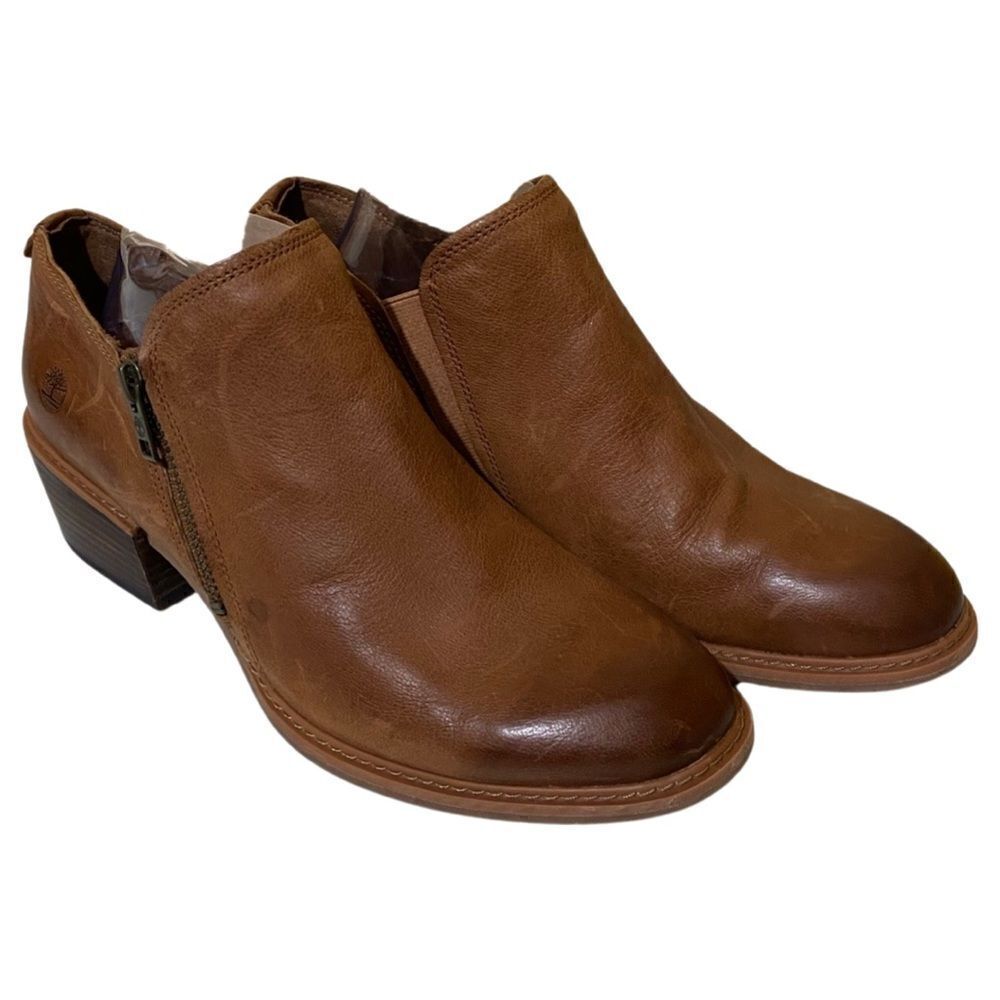 Timberland Sutherlin Bay Brown Leather Heeled Ankle Zip Shootie Boots